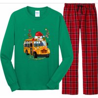 Funny School Bus Reindeer Santa Christmas School Bus Driver Long Sleeve Pajama Set