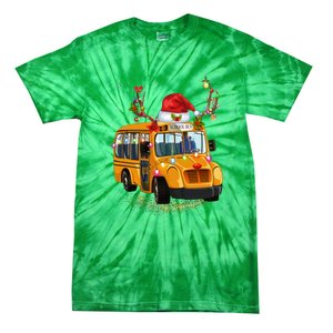 Funny School Bus Reindeer Santa Christmas School Bus Driver Tie-Dye T-Shirt