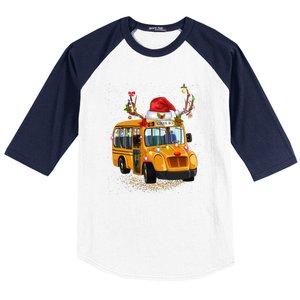 Funny School Bus Reindeer Santa Christmas School Bus Driver Baseball Sleeve Shirt