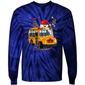 Funny School Bus Reindeer Santa Christmas School Bus Driver Tie-Dye Long Sleeve Shirt