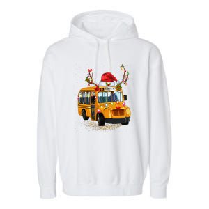 Funny School Bus Reindeer Santa Christmas School Bus Driver Garment-Dyed Fleece Hoodie