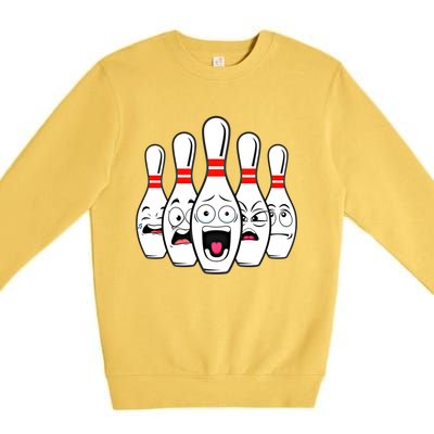 Funny Scared Bowling Pin For Bowlers Gift Premium Crewneck Sweatshirt