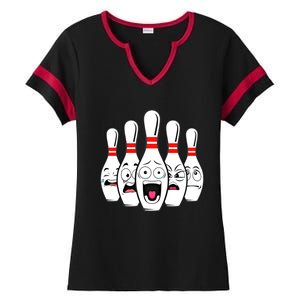 Funny Scared Bowling Pin For Bowlers Gift Ladies Halftime Notch Neck Tee