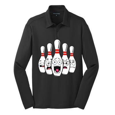 Funny Scared Bowling Pin For Bowlers Gift Silk Touch Performance Long Sleeve Polo