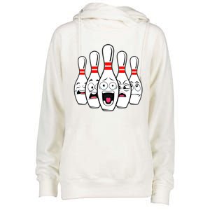 Funny Scared Bowling Pin For Bowlers Gift Womens Funnel Neck Pullover Hood