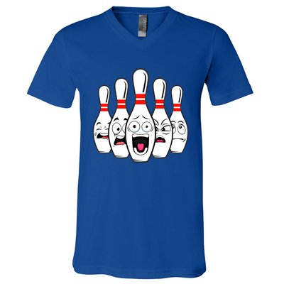 Funny Scared Bowling Pin For Bowlers Gift V-Neck T-Shirt