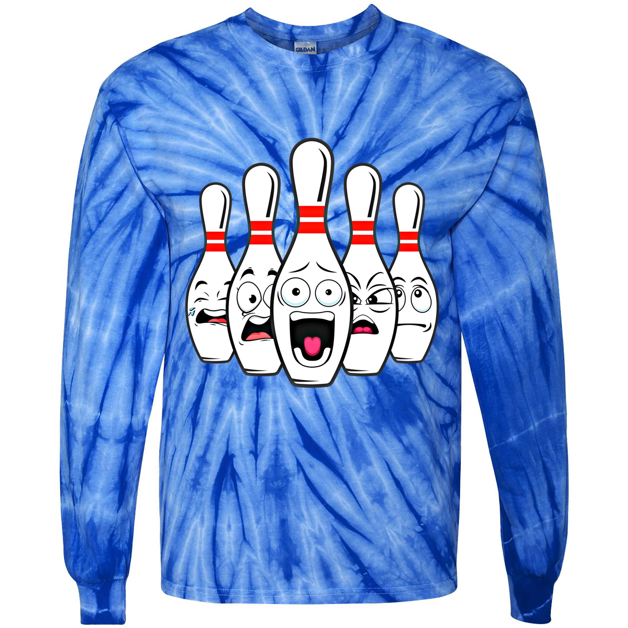 Funny Scared Bowling Pin For Bowlers Gift Tie-Dye Long Sleeve Shirt