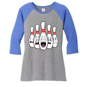 Funny Scared Bowling Pin For Bowlers Gift Women's Tri-Blend 3/4-Sleeve Raglan Shirt