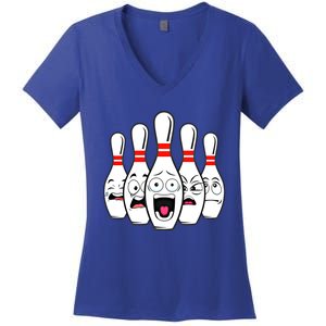 Funny Scared Bowling Pin For Bowlers Gift Women's V-Neck T-Shirt