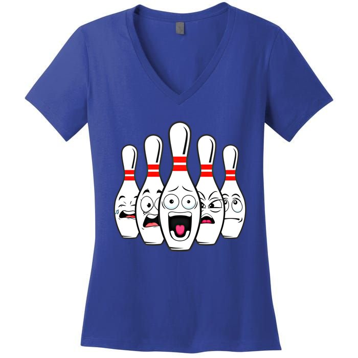 Funny Scared Bowling Pin For Bowlers Gift Women's V-Neck T-Shirt