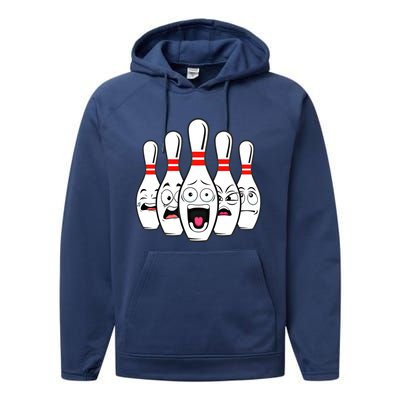 Funny Scared Bowling Pin For Bowlers Gift Performance Fleece Hoodie