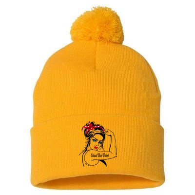 Female School Bus Driver Rosie The Riveter Pin Up Pom Pom 12in Knit Beanie