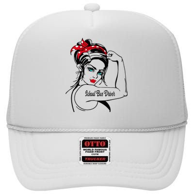 Female School Bus Driver Rosie The Riveter Pin Up High Crown Mesh Back Trucker Hat