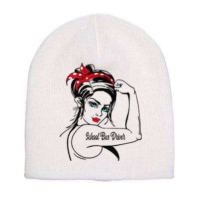 Female School Bus Driver Rosie The Riveter Pin Up Short Acrylic Beanie