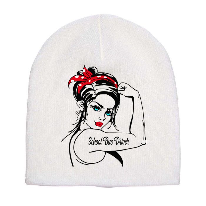 Female School Bus Driver Rosie The Riveter Pin Up Short Acrylic Beanie