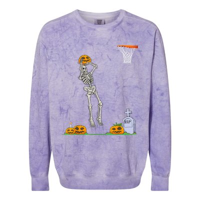 Funny Skeleton Basketball Halloween Pumpkin Colorblast Crewneck Sweatshirt