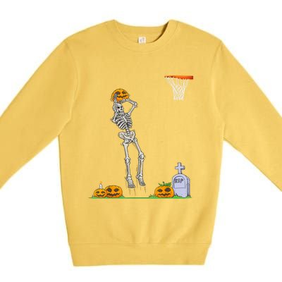 Funny Skeleton Basketball Halloween Pumpkin Premium Crewneck Sweatshirt