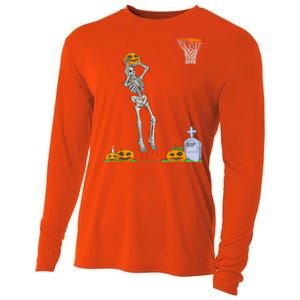 Funny Skeleton Basketball Halloween Pumpkin Cooling Performance Long Sleeve Crew