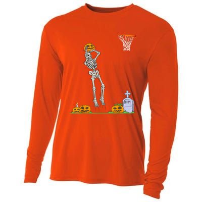 Funny Skeleton Basketball Halloween Pumpkin Cooling Performance Long Sleeve Crew