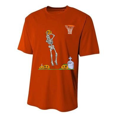 Funny Skeleton Basketball Halloween Pumpkin Performance Sprint T-Shirt