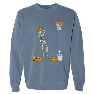 Funny Skeleton Basketball Halloween Pumpkin Garment-Dyed Sweatshirt