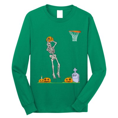 Funny Skeleton Basketball Halloween Pumpkin Long Sleeve Shirt