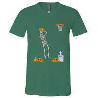 Funny Skeleton Basketball Halloween Pumpkin V-Neck T-Shirt