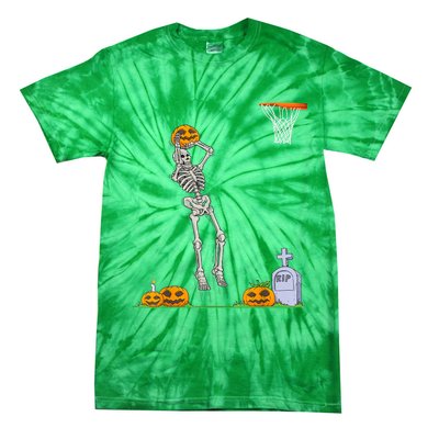 Funny Skeleton Basketball Halloween Pumpkin Tie-Dye T-Shirt