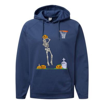 Funny Skeleton Basketball Halloween Pumpkin Performance Fleece Hoodie