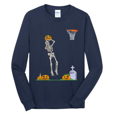 Funny Skeleton Basketball Halloween Pumpkin Tall Long Sleeve T-Shirt