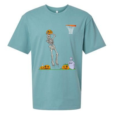 Funny Skeleton Basketball Halloween Pumpkin Sueded Cloud Jersey T-Shirt