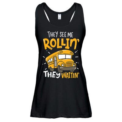 Funny School Bus Driver They See Me Rollin' They Waitin' Ladies Essential Flowy Tank