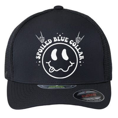 Funny Spoiled By My Blue Collar Wife Groovy Flexfit Unipanel Trucker Cap