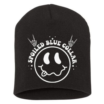 Funny Spoiled By My Blue Collar Wife Groovy Short Acrylic Beanie