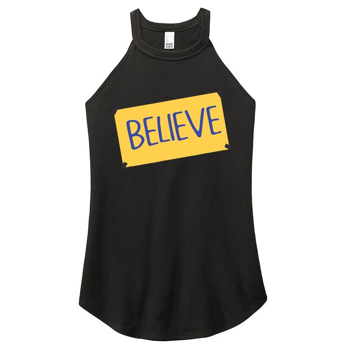 Funny Soccer Believe Faith Coach Richmond Lasso Believe Women's Perfect Tri Rocker Tank