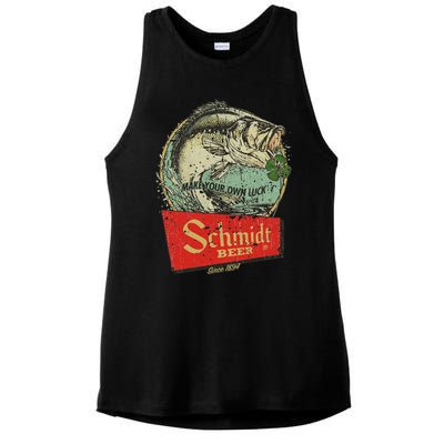 Fishing Schmidt Beer Make Your Own Luck 1894 Vintage Ladies PosiCharge Tri-Blend Wicking Tank