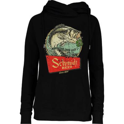 Fishing Schmidt Beer Make Your Own Luck 1894 Vintage Womens Funnel Neck Pullover Hood