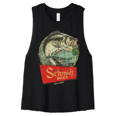 Fishing Schmidt Beer Make Your Own Luck 1894 Vintage Women's Racerback Cropped Tank