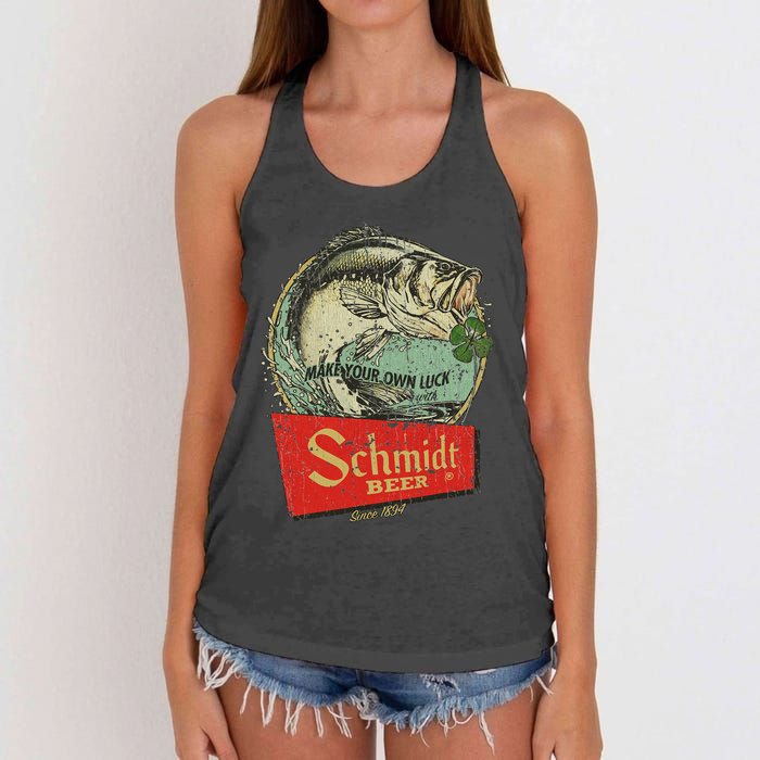 Fishing Schmidt Beer Make Your Own Luck 1894 Vintage Women's Knotted Racerback Tank