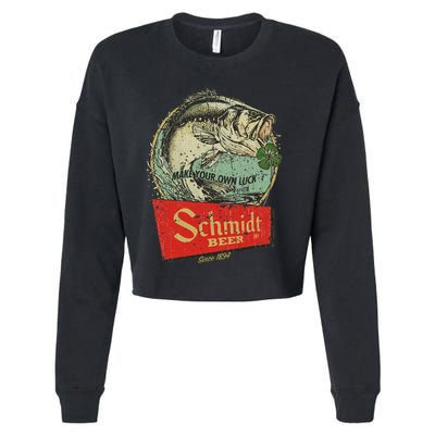 Fishing Schmidt Beer Make Your Own Luck 1894 Vintage Cropped Pullover Crew