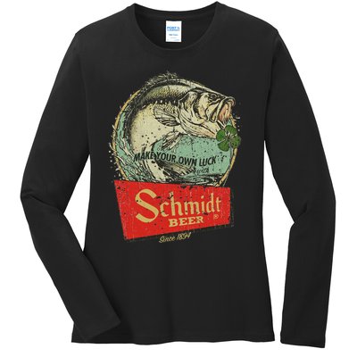 Fishing Schmidt Beer Make Your Own Luck 1894 Vintage Ladies Long Sleeve Shirt