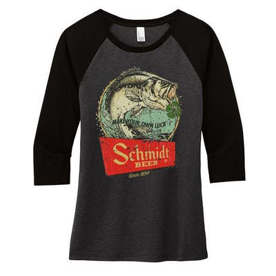 Fishing Schmidt Beer Make Your Own Luck 1894 Vintage Women's Tri-Blend 3/4-Sleeve Raglan Shirt