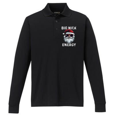 Funny Santa Big Nick Energy Santa Face Merry Christmas Performance Long Sleeve Polo