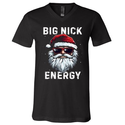 Funny Santa Big Nick Energy Santa Face Merry Christmas V-Neck T-Shirt