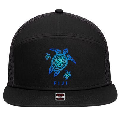 Fiji Sea Blue Tribal Turtle 7 Panel Mesh Trucker Snapback Hat