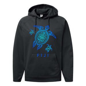 Fiji Sea Blue Tribal Turtle Performance Fleece Hoodie