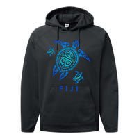 Fiji Sea Blue Tribal Turtle Performance Fleece Hoodie