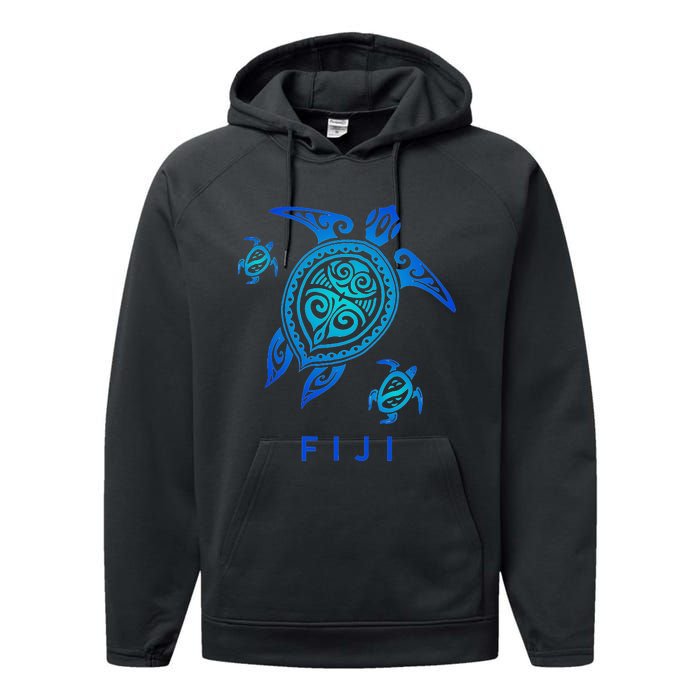 Fiji Sea Blue Tribal Turtle Performance Fleece Hoodie