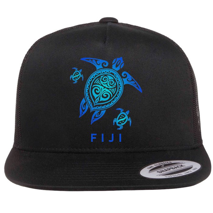 Fiji Sea Blue Tribal Turtle Flat Bill Trucker Hat