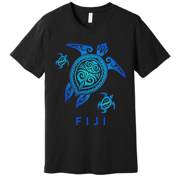 Fiji Sea Blue Tribal Turtle Premium T-Shirt